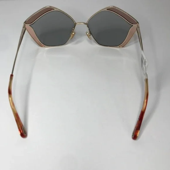 New authentic💯- CHLOE CH0024S 002 Round Gold Pink Grey 60 mm Women's Sunglasses - Picture 7 of 14
